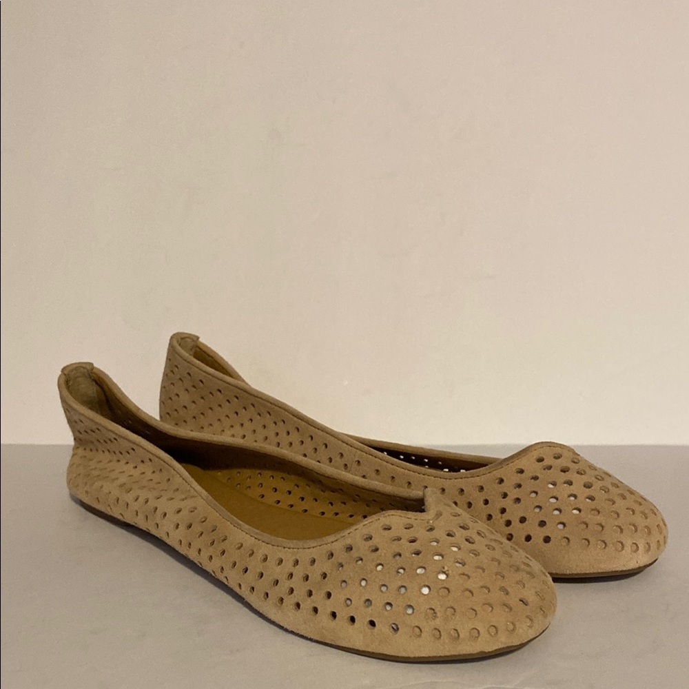 Lucky Brand Women's Taupe Perforated Slip-On Flats